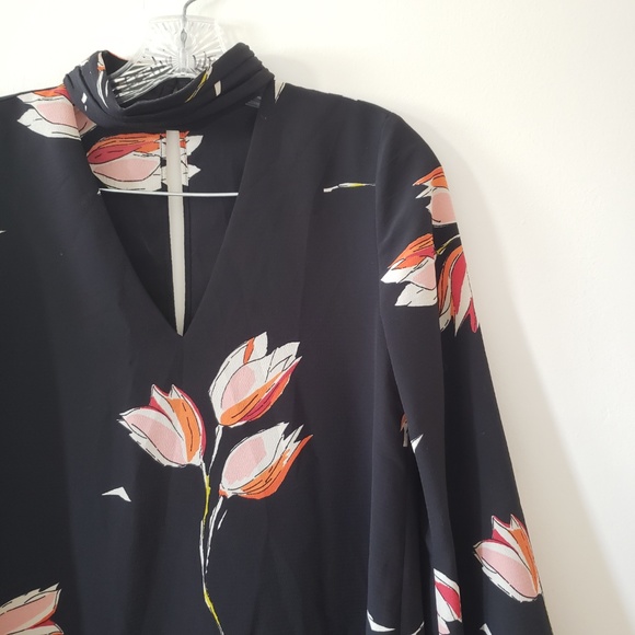 *SOLD* HP🎉 Zara Black Floral Mock Neck Shift Dress S - Picture 2 of 7